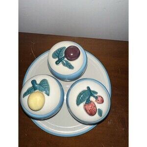 Vintage Abingdon Pottery Jam Jars Three Jam Jars With Lids and One Plate